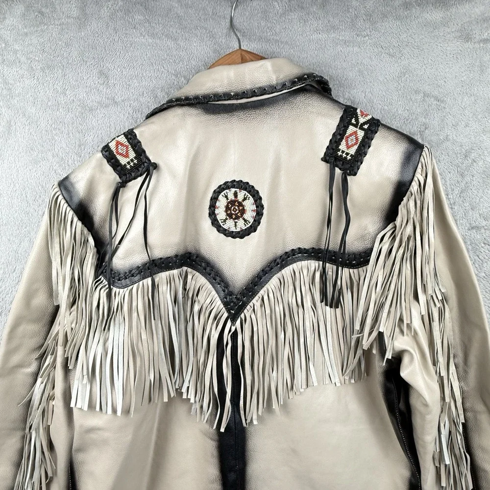 3B West By Tansmith Leather Jacket Size XL Gray Fringe Western Cowboy Aztec - Picture 4 of 15
